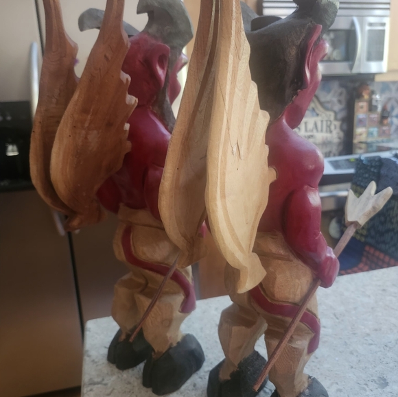 Amazing folk art carved wood figurines 18 inches tall  , wings & wand removable - Picture 3 of 3